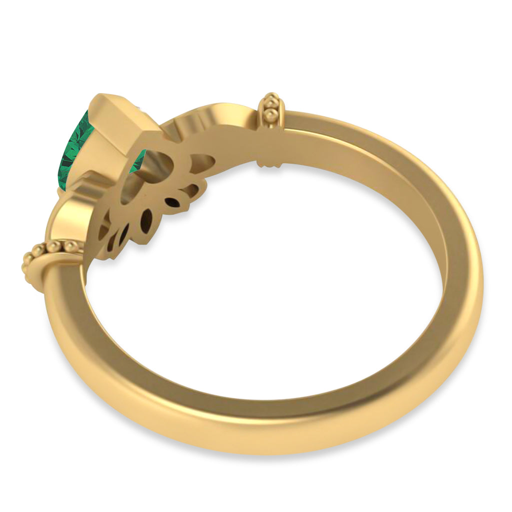 Lab-Grown Emerald Heart & Marquise  Claddagh Ring 14K Yellow Gold (0.81ct)