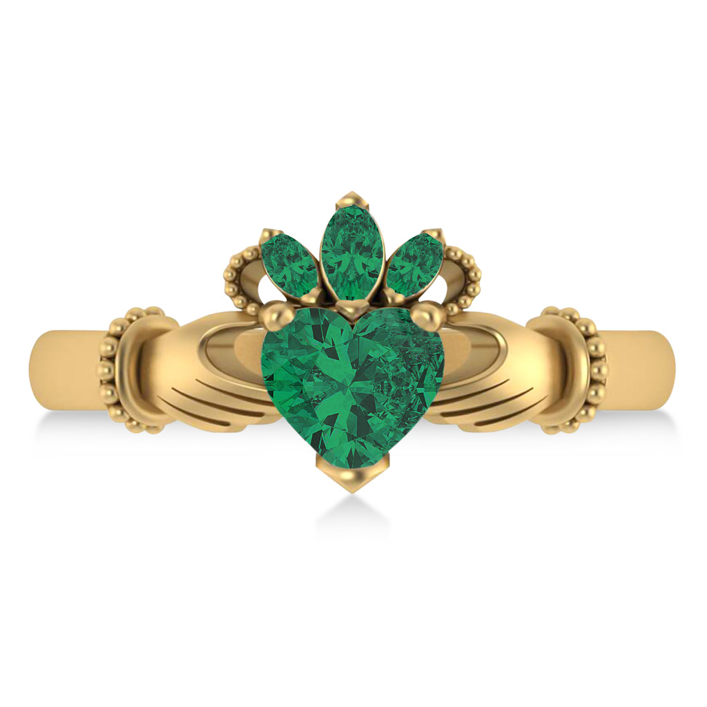 Emerald Heart & Marquise  Claddagh Ring 14K Yellow Gold (0.81ct)