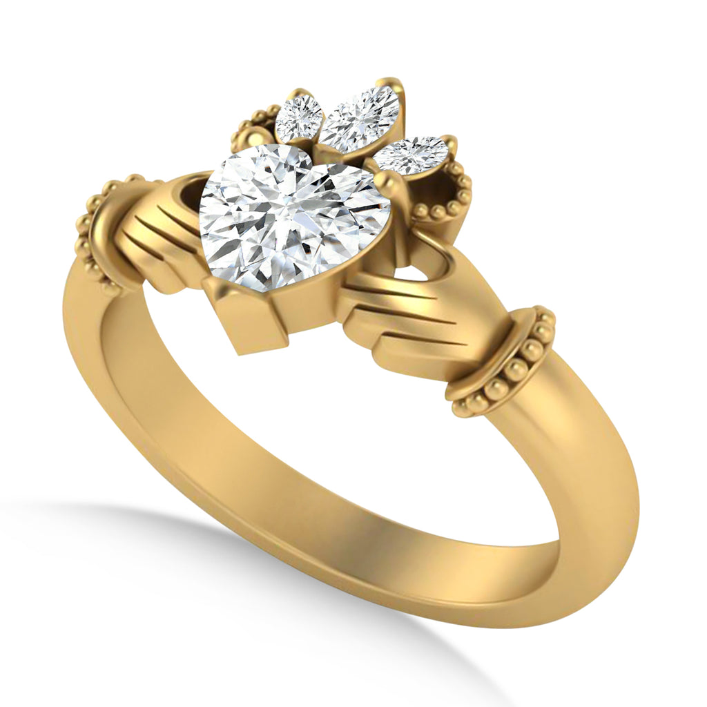 Lab-Grown Diamond Heart & Marquise  Claddagh Ring 14K Yellow Gold (0.89ct)