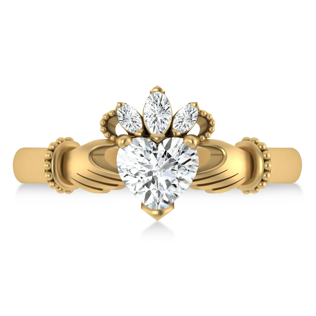 Lab-Grown Diamond Heart & Marquise  Claddagh Ring 14K Yellow Gold (0.89ct)