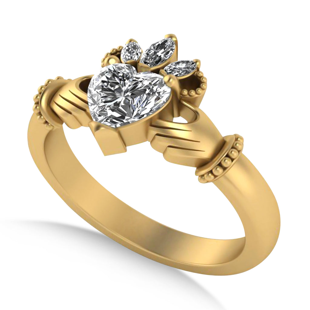 Diamond Heart & Marquise  Claddagh Ring 14K Yellow Gold (0.89ct)