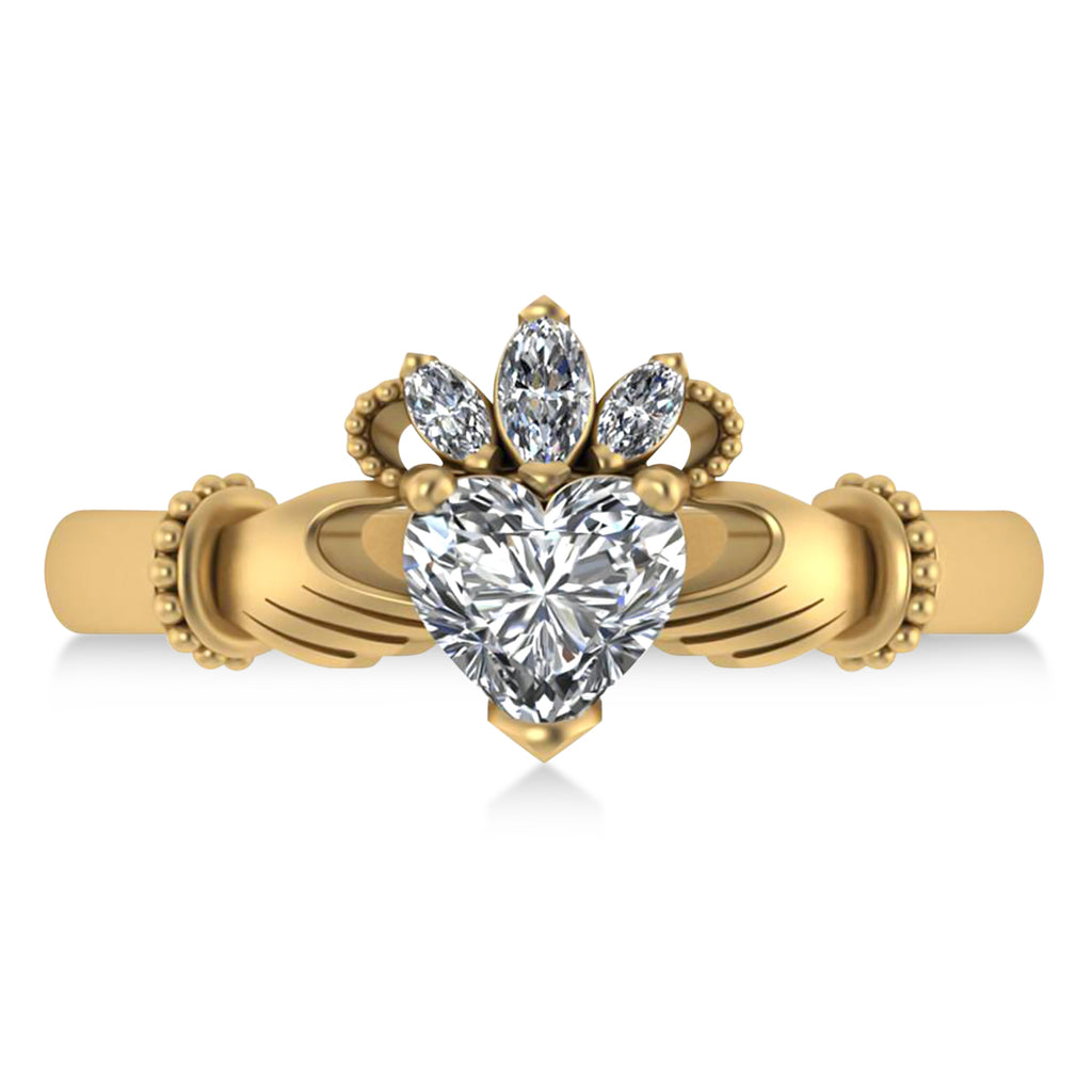 Diamond Heart & Marquise  Claddagh Ring 14K Yellow Gold (0.89ct)