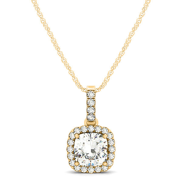 Diamond Halo Cushion Pendant Necklace 14k Yellow Gold (0.62ct)