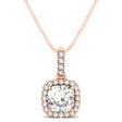 Diamond Halo Cushion Pendant Necklace 14k Rose Gold (1.49ct)