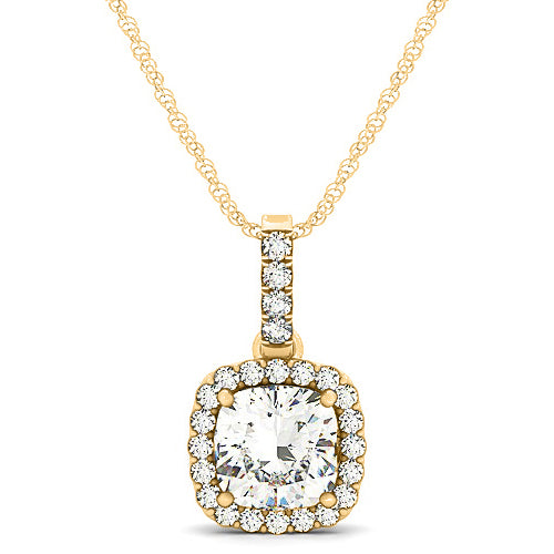 Diamond Halo Cushion Pendant Necklace 14k Yellow Gold (1.49ct)