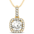 Diamond Halo Cushion Pendant Necklace 14k Yellow Gold (3.00ct)
