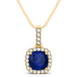 Blue Sapphire & Diamond Halo Cushion Pendant Necklace 14k Yellow Gold (1.94ct)