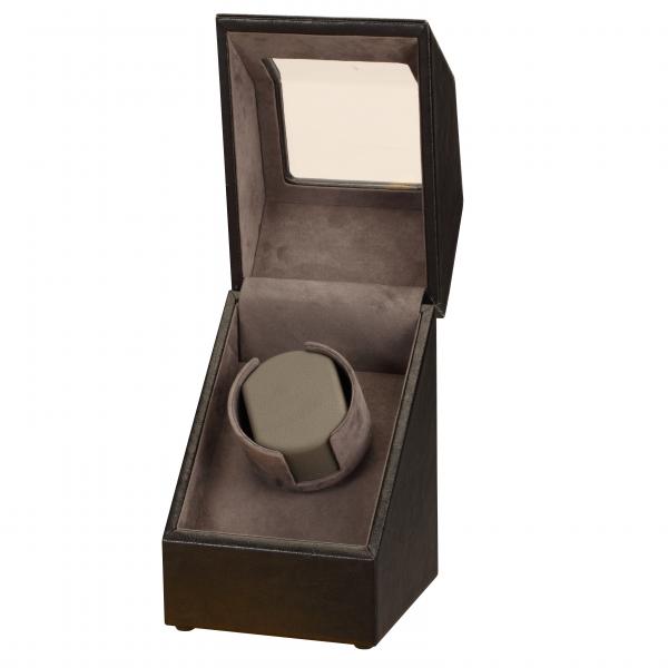 Black Leather & Suede Single Watch Winder w/ Display