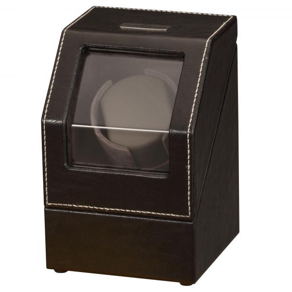 Black Leather & Suede Single Watch Winder w/ Display