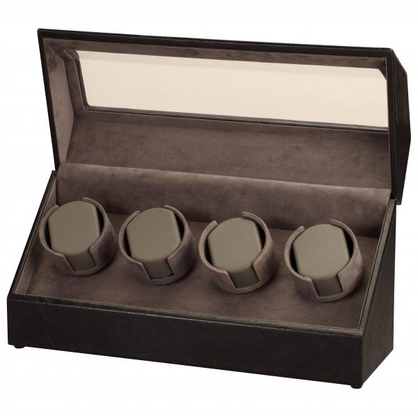 Black Leather & Suede Quad Watch Winder w/ Display