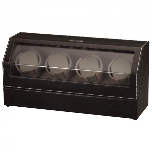 Black Leather & Suede Quad Watch Winder w/ Display