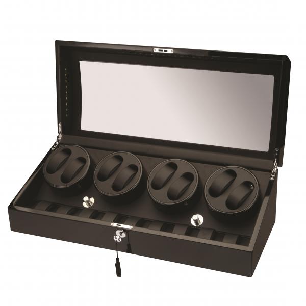 LED Black Wood Eight Watch Winder w/ Additional Storage