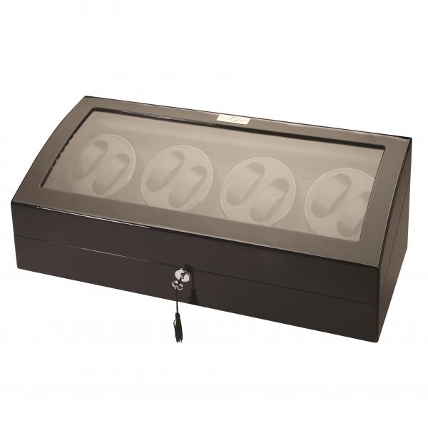 LED Black Wood Eight Watch Winder w/ Additional Storage