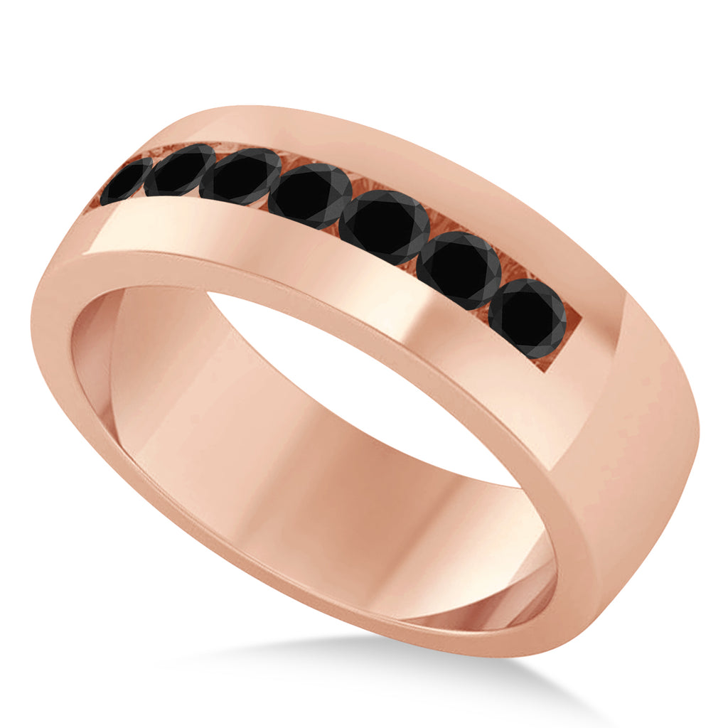Men's Black Diamond Channel Set Wedding Band 14k Rose Gold (0.49ct)