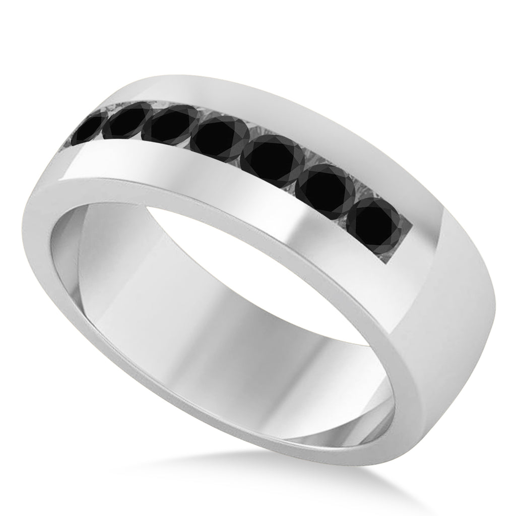 Men's Black Diamond Channel Set Wedding Band 14k White Gold (0.49ct)