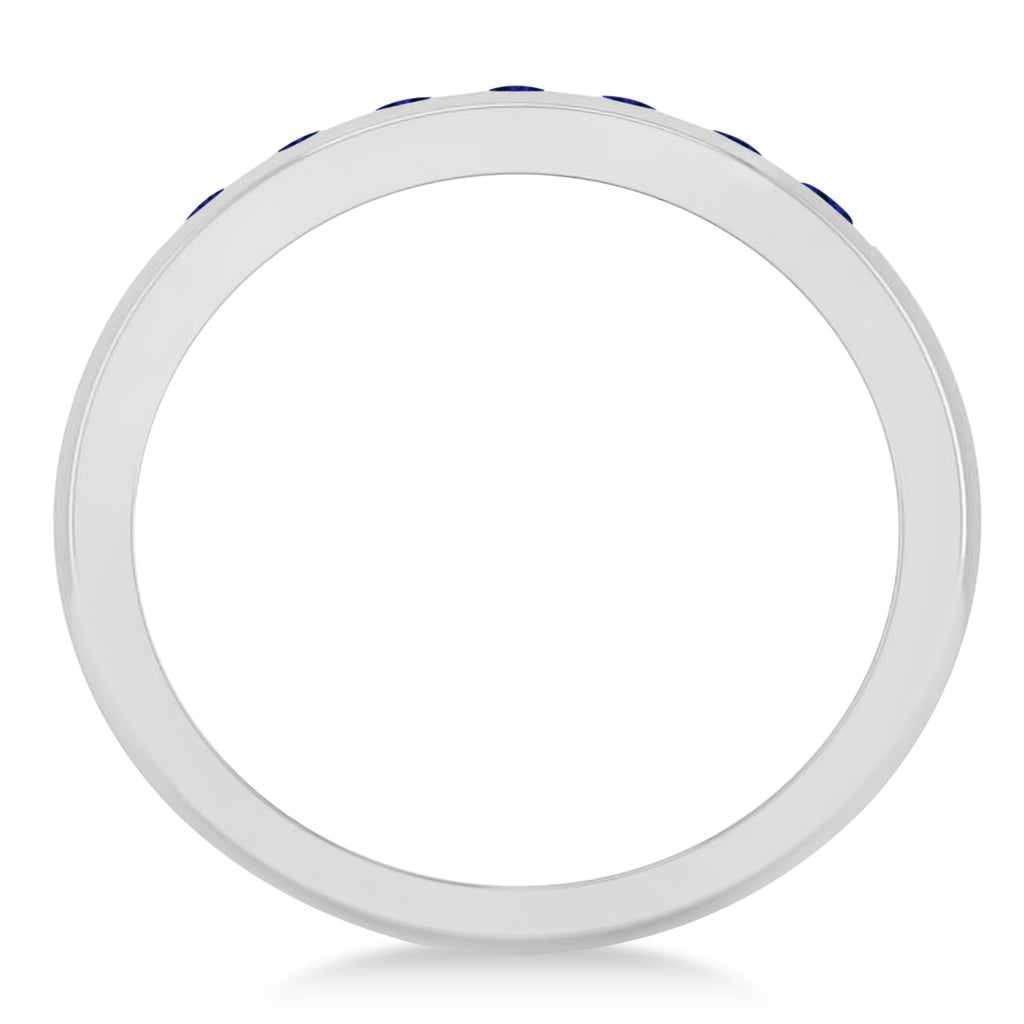 Men's Blue Sapphire Channel Set Wedding Band 14k White Gold (0.49ct)