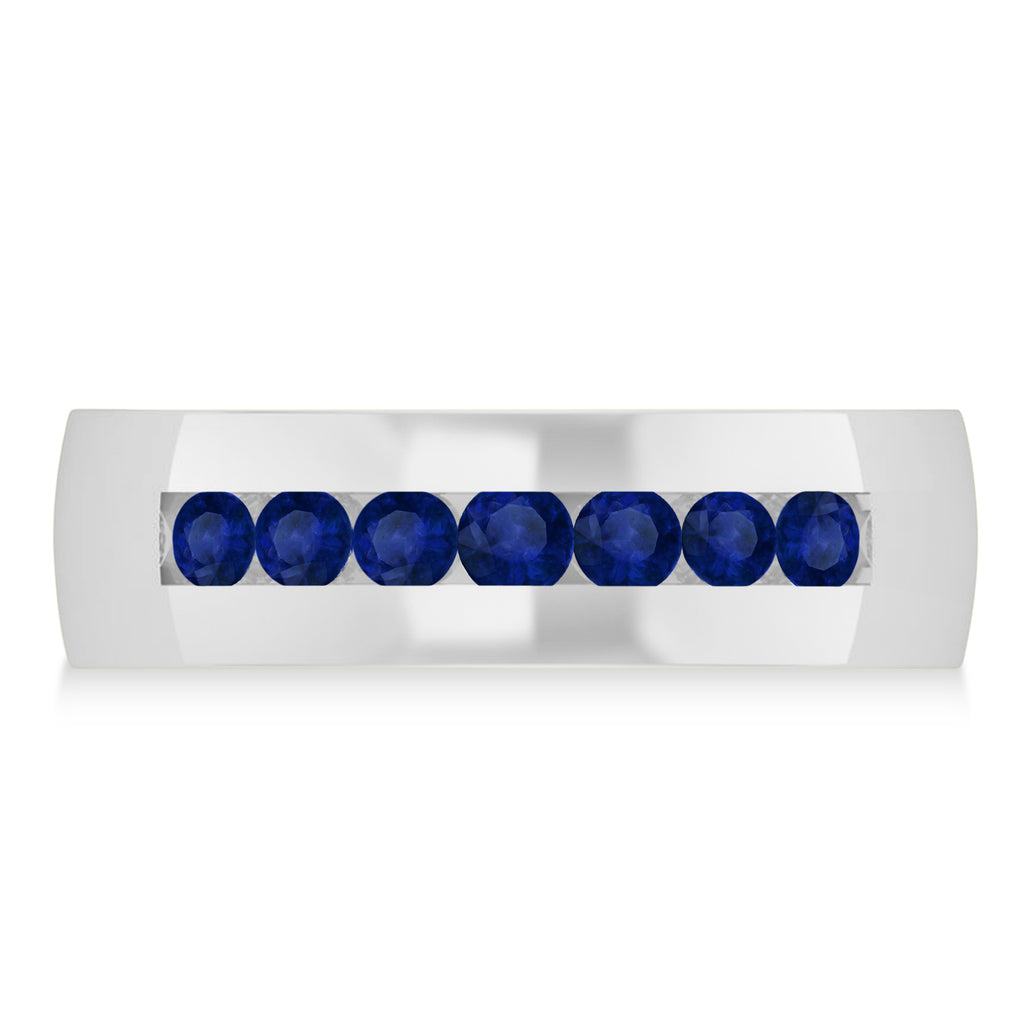 Men's Blue Sapphire Channel Set Wedding Band 14k White Gold (0.49ct)
