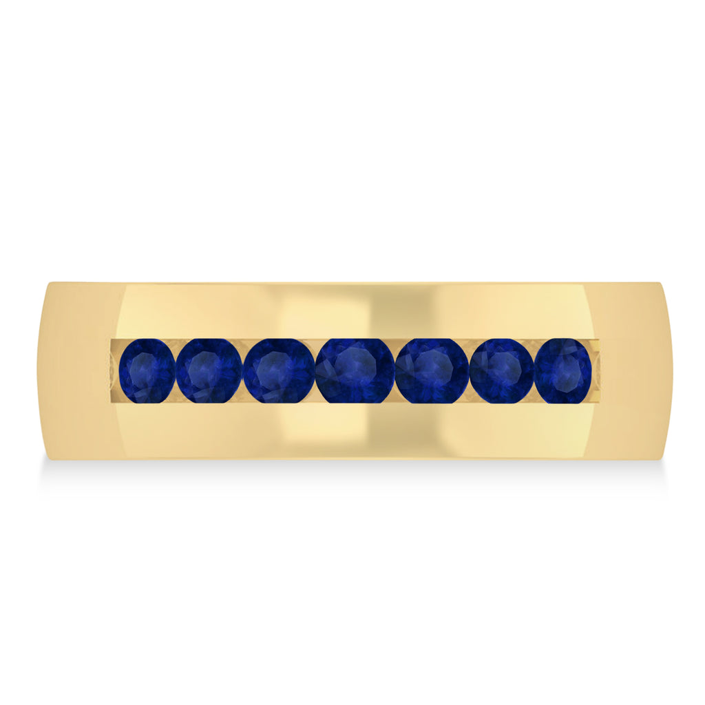 Men's Blue Sapphire Channel Set Wedding Band 14k Yellow Gold (0.49ct)