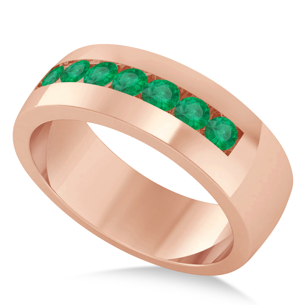 Men's Emerald Channel Set Wedding Band 14k Rose Gold (0.49ct)
