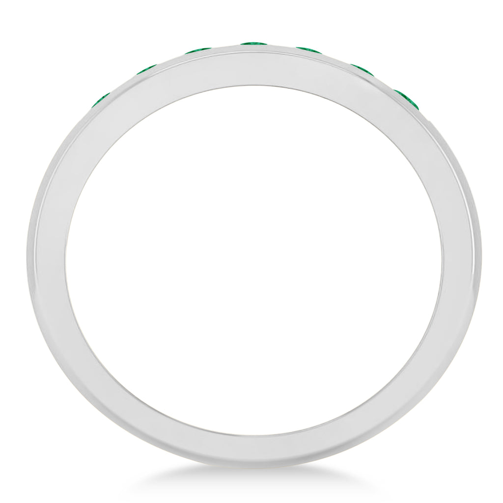 Men's Emerald Channel Set Wedding Band 14k White Gold (0.49ct)