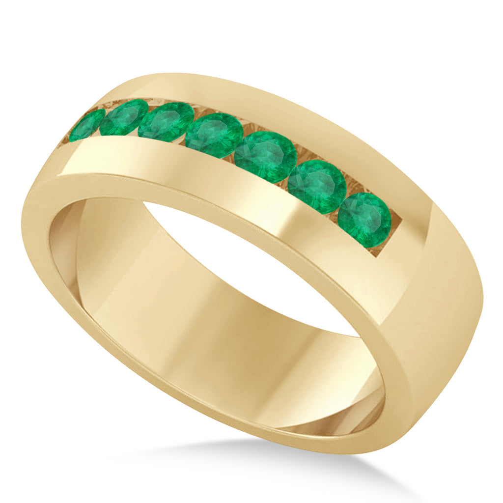 Men's Emerald Channel Set Wedding Band 14k Yellow Gold (0.49ct)