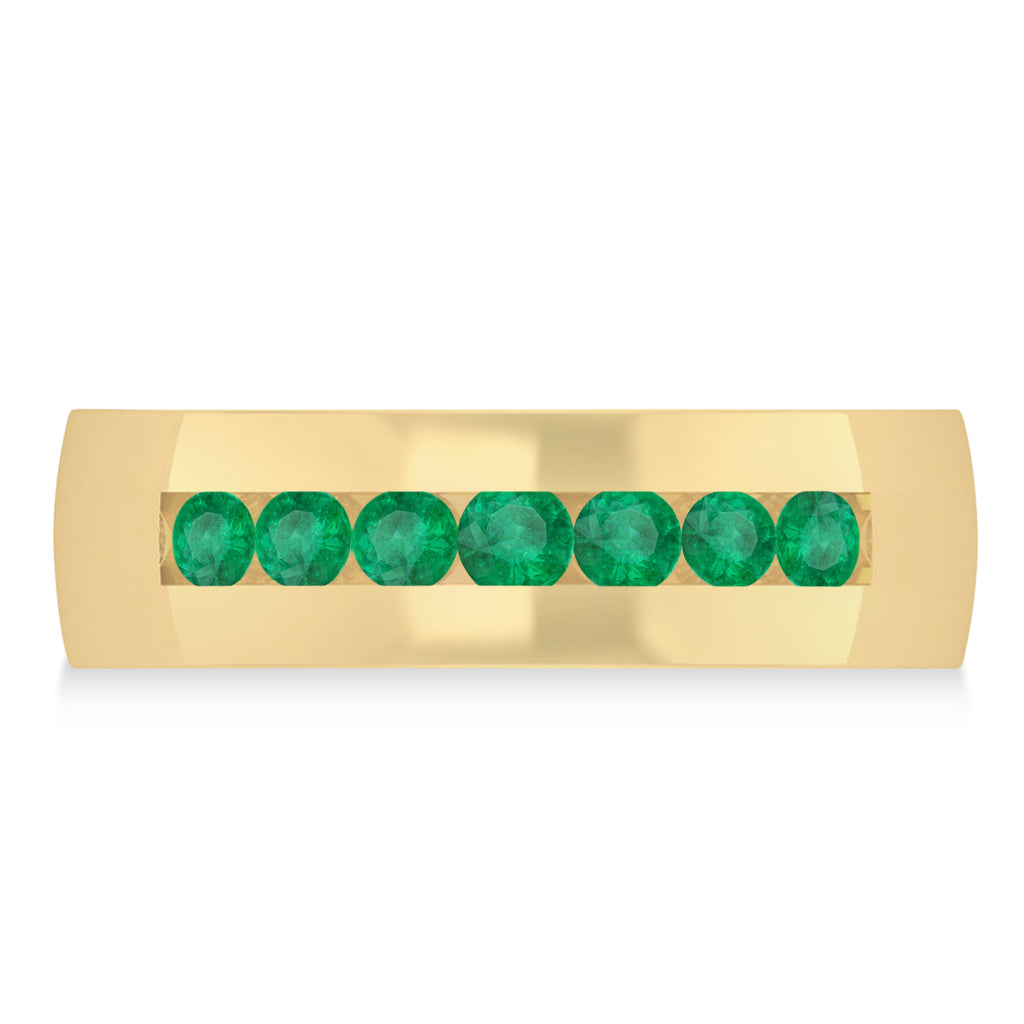 Men's Emerald Channel Set Wedding Band 14k Yellow Gold (0.49ct)