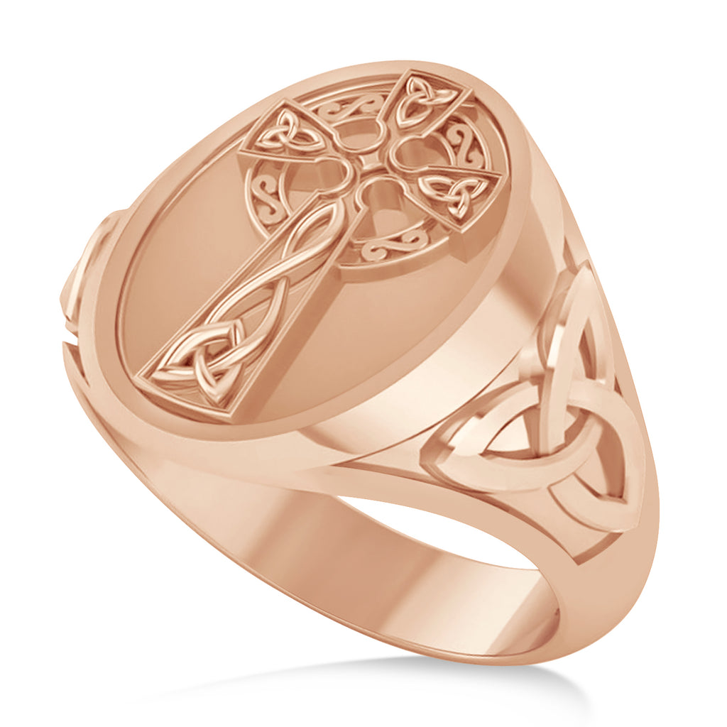 Men's Celtic Signet Irish Cross Ring 14K Rose Gold