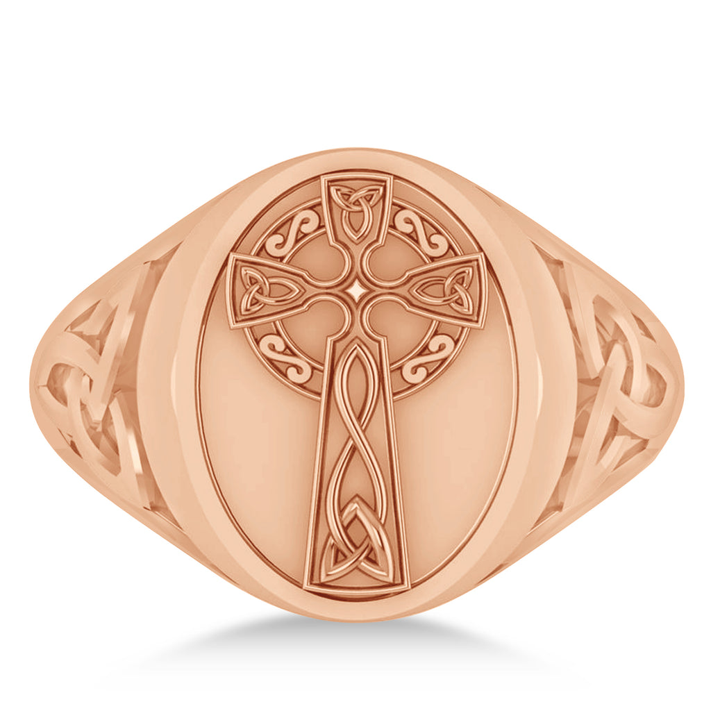 Men's Celtic Signet Irish Cross Ring 14K Rose Gold