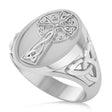 Men's Celtic Signet Irish Cross Ring 14K White Gold
