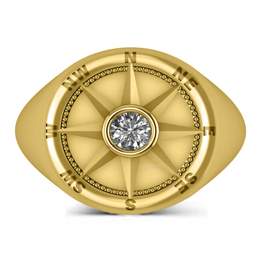 Men's Diamond Nautical Compass Fashion Ring 14k Yellow Gold (0.25ct)