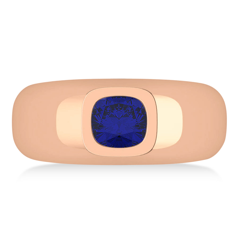 Men's Blue Sapphire Gypsy Ring 14k Rose Gold (1.00ct)