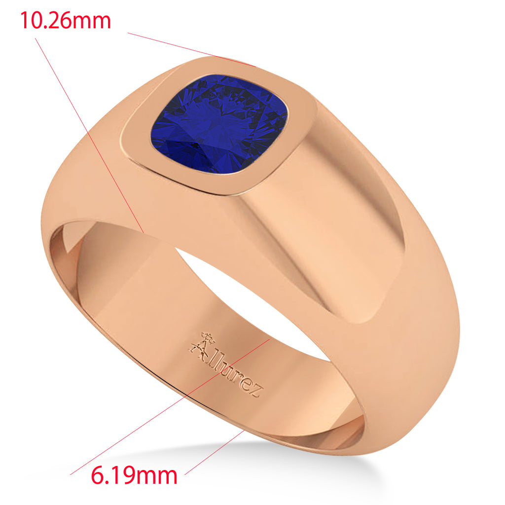 Men's Blue Sapphire Gypsy Ring 14k Rose Gold (1.00ct)