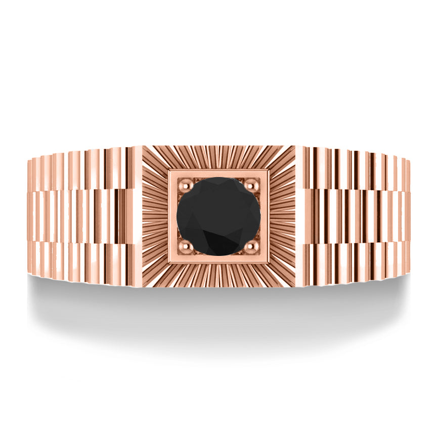 Two Tone Cut Black Diamond Men's Fashion Ring 14k Rose Gold (0.50 ct)