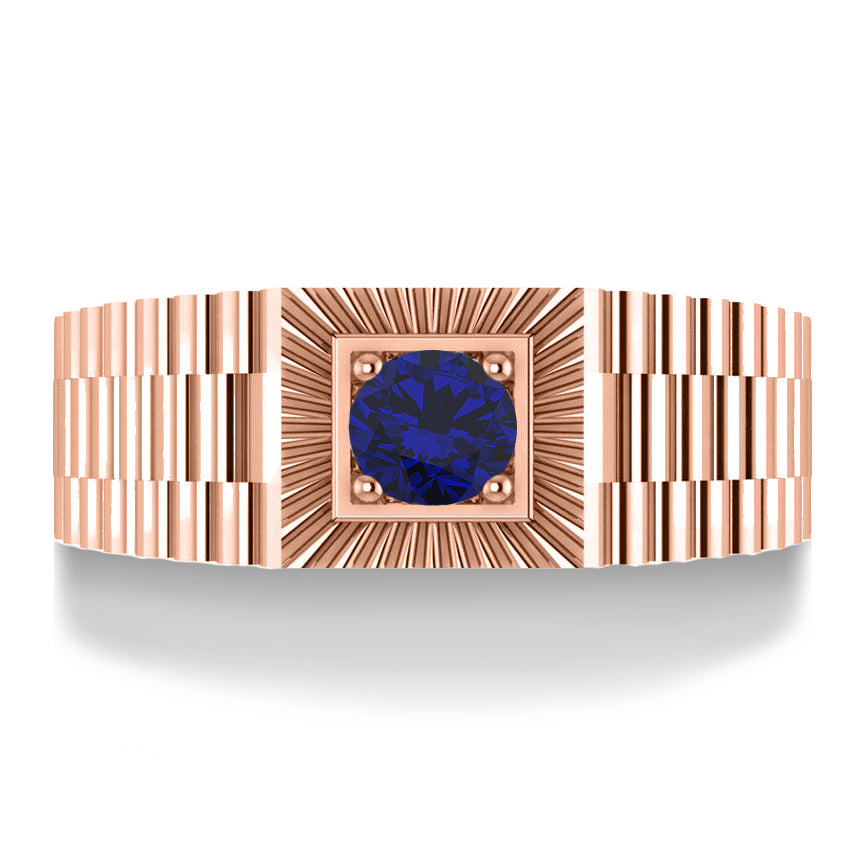Two Tone Cut Blue Sapphire Men's Fashion Ring 14k Rose Gold (0.50 ct)