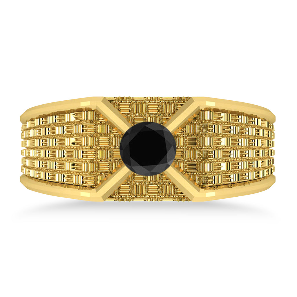 Men's Textured Black Diamond Fashion Ring 14k Yellow Gold (0.50 ctw)