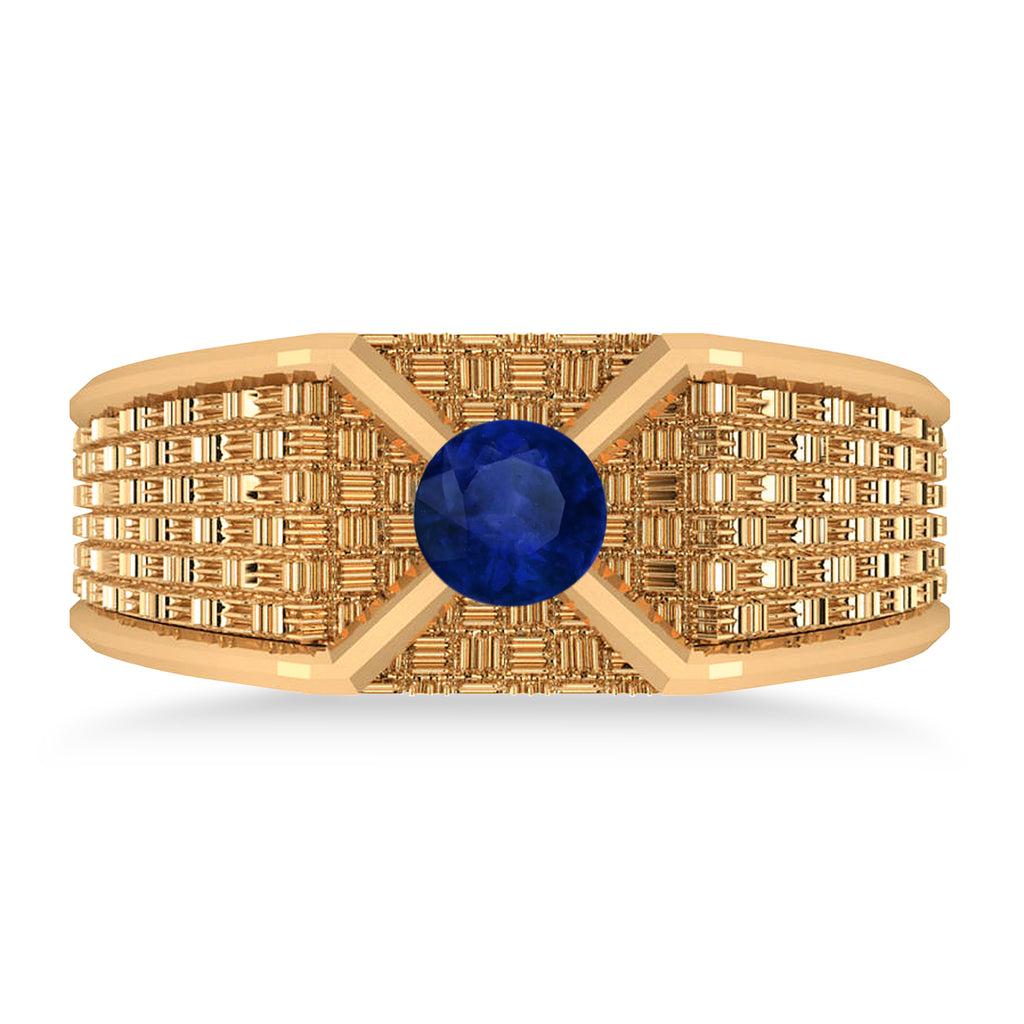 Men's Textured Blue Sapphire Fashion Ring 14k Rose Gold (0.50 ctw)