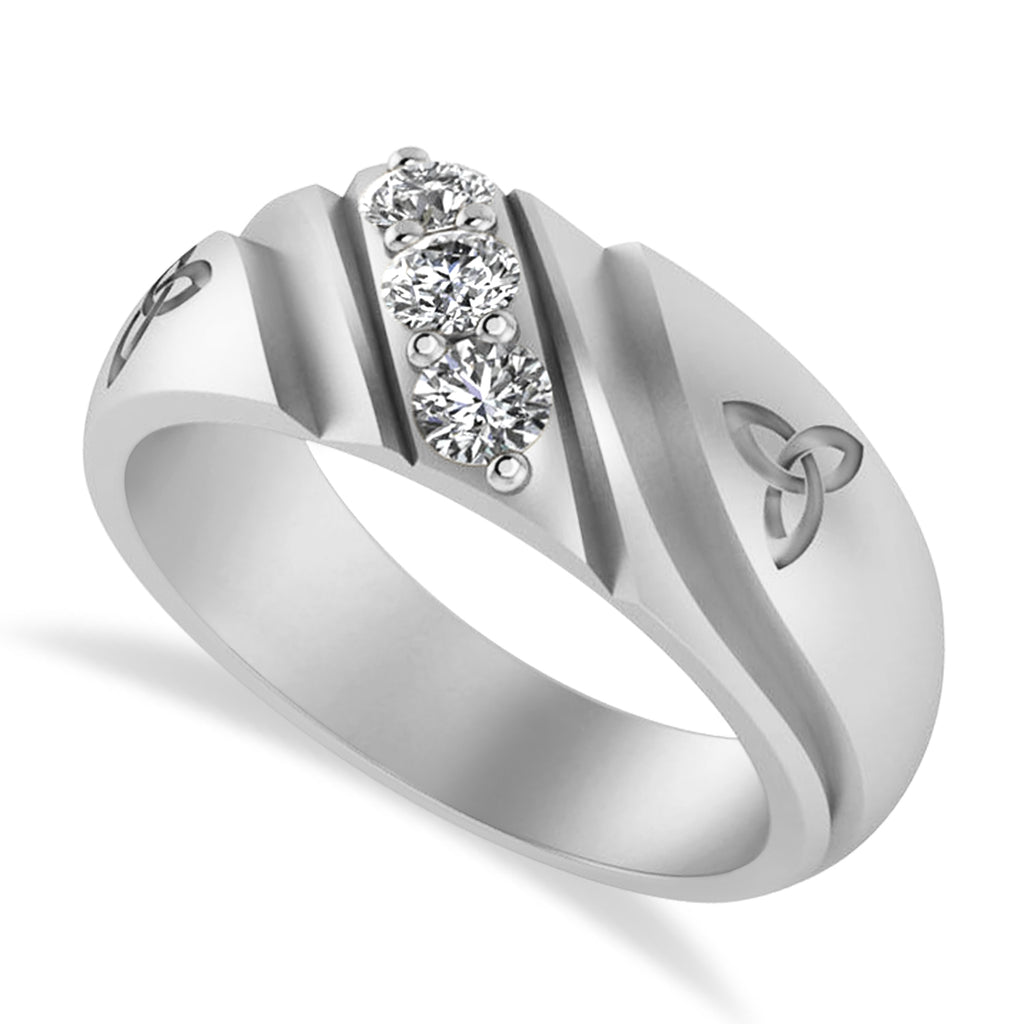 Diamond Celtic Men's Ring/Wedding Band 14k White Gold (0.30ct)