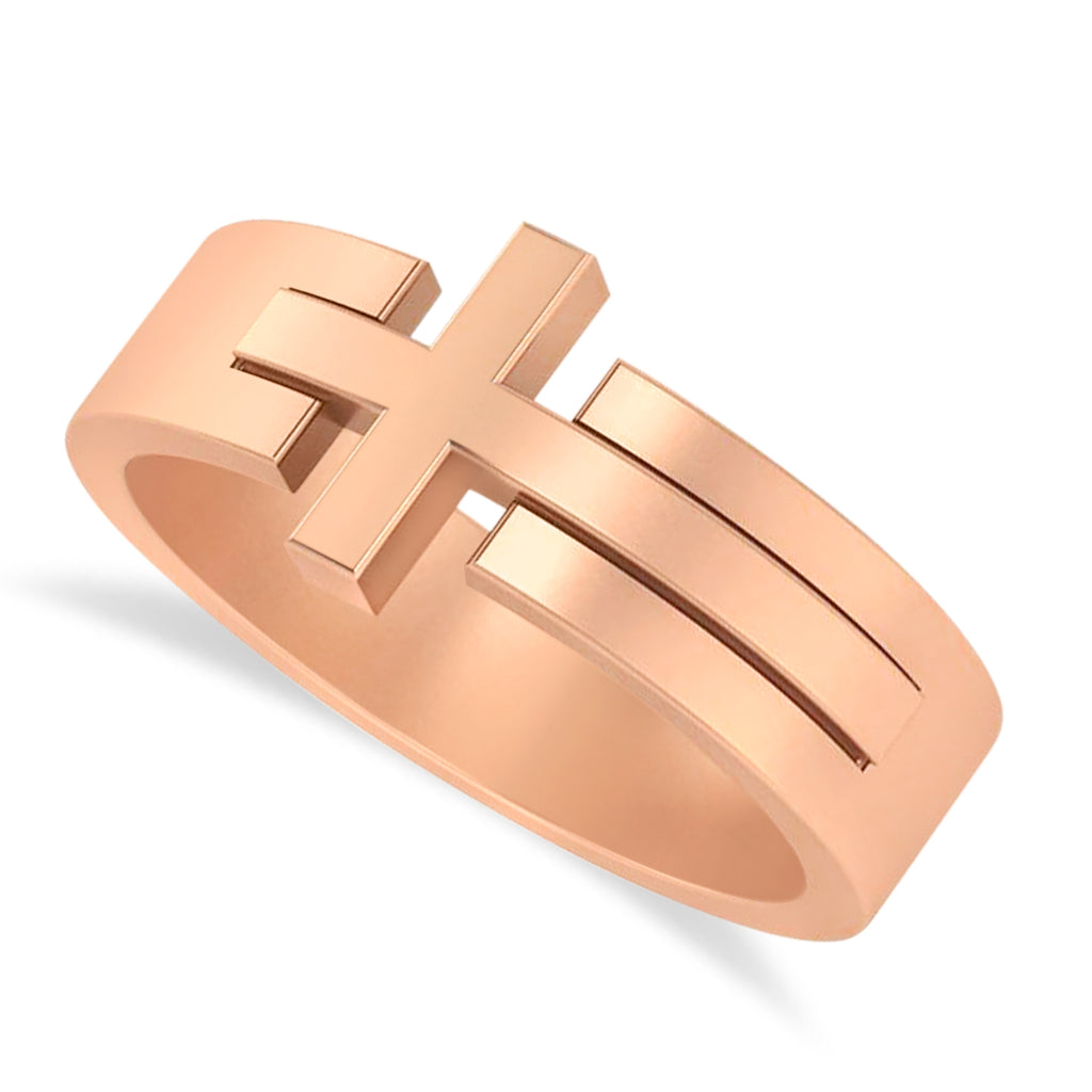Mens Novelty Cross Ring in 14k Rose Gold