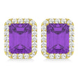 Emerald Cut Amethyst & Diamond Halo Earrings 14k Yellow Gold (2.30ct)