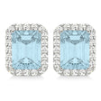 Emerald Cut Aquamarine & Diamond Halo Earrings 14k White Gold (1.80ct)