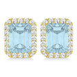 Emerald Cut Aquamarine & Diamond Halo Earrings 14k Yellow Gold (1.80ct)