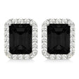 Emerald Cut Black & White Diamond Halo Earrings 14k White Gold (2.42ct)