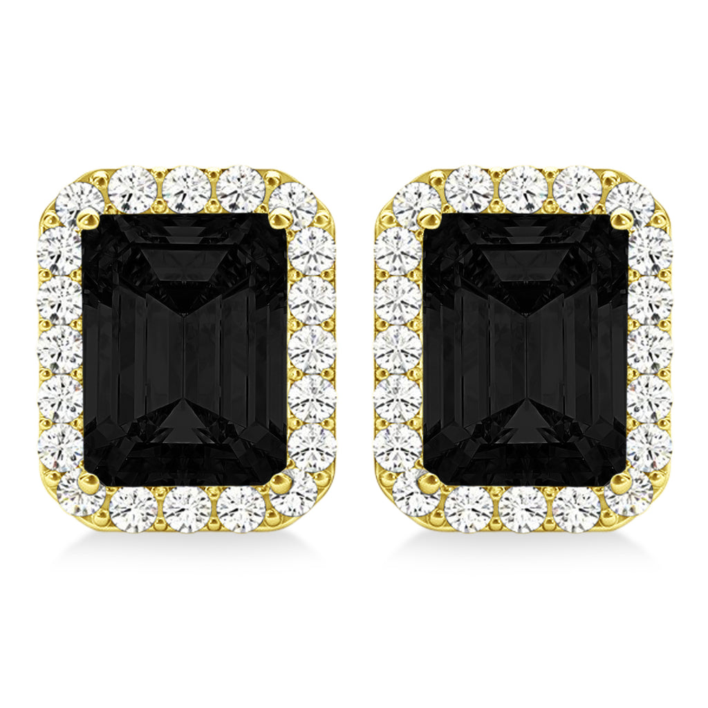 Emerald Cut Black & White Diamond Halo Earrings 14k Yellow Gold (2.42ct)