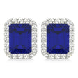 Emerald Cut Blue Sapphire & Diamond Halo Earrings 14k White Gold (2.60ct)