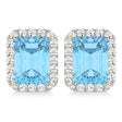 Emerald Cut Blue Topaz & Diamond Halo Earrings 14k White Gold (2.80ct)