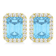 Emerald Cut Blue Topaz & Diamond Halo Earrings 14k Yellow Gold (2.80ct)