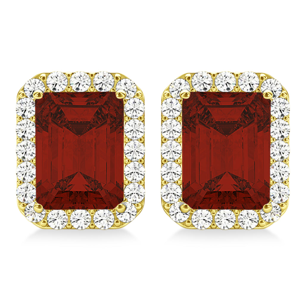 Emerald Cut Garnet & Diamond Halo Earrings 14k Yellow Gold (2.70ct)