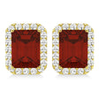 Emerald Cut Garnet & Diamond Halo Earrings 14k Yellow Gold (2.70ct)