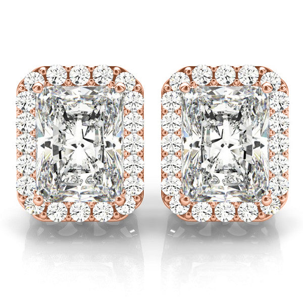 Emerald Cut Lab Diamond Halo Earrings 14k Rose Gold (2.42ct)
