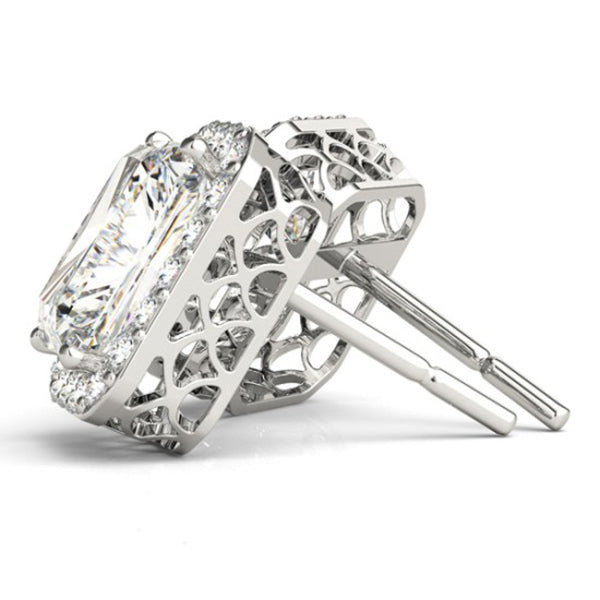 Emerald Cut Lab Diamond Halo Earrings 14k White Gold (2.42ct)